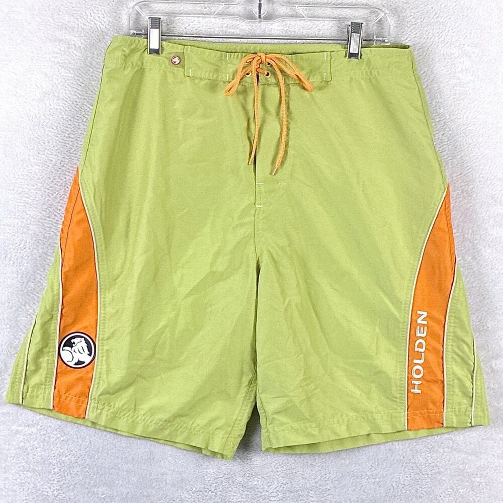 VTG Holden Board Shorts Mens 32 Green Orange Beach Outdoors Surf Skate SocalY2K